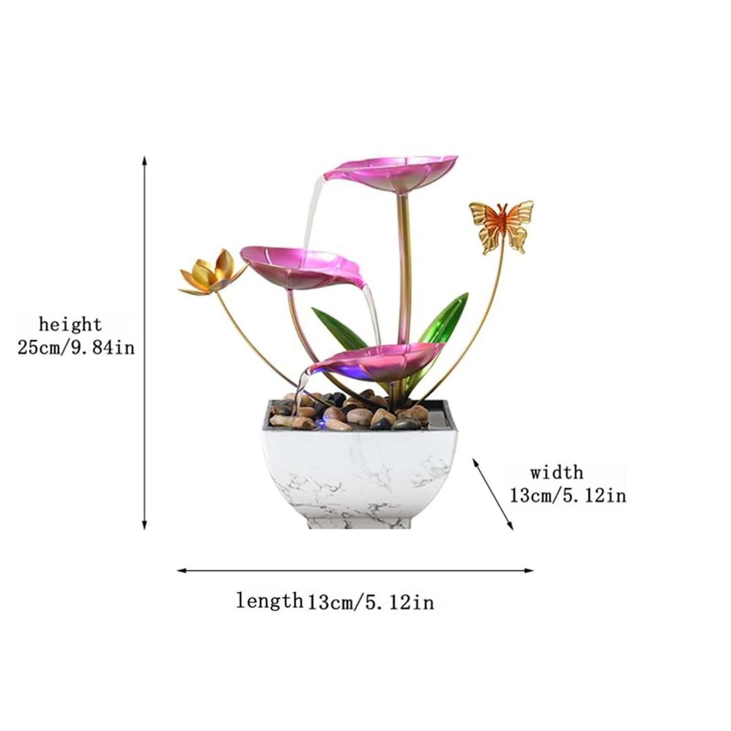 Qingyingge 11‘’ H Pink Tabletop Water Fountain, Zen Desktop Waterfall, Indoor Lotus Desktop Decorative Fountain, Home Bathroom Bedroom Decor.