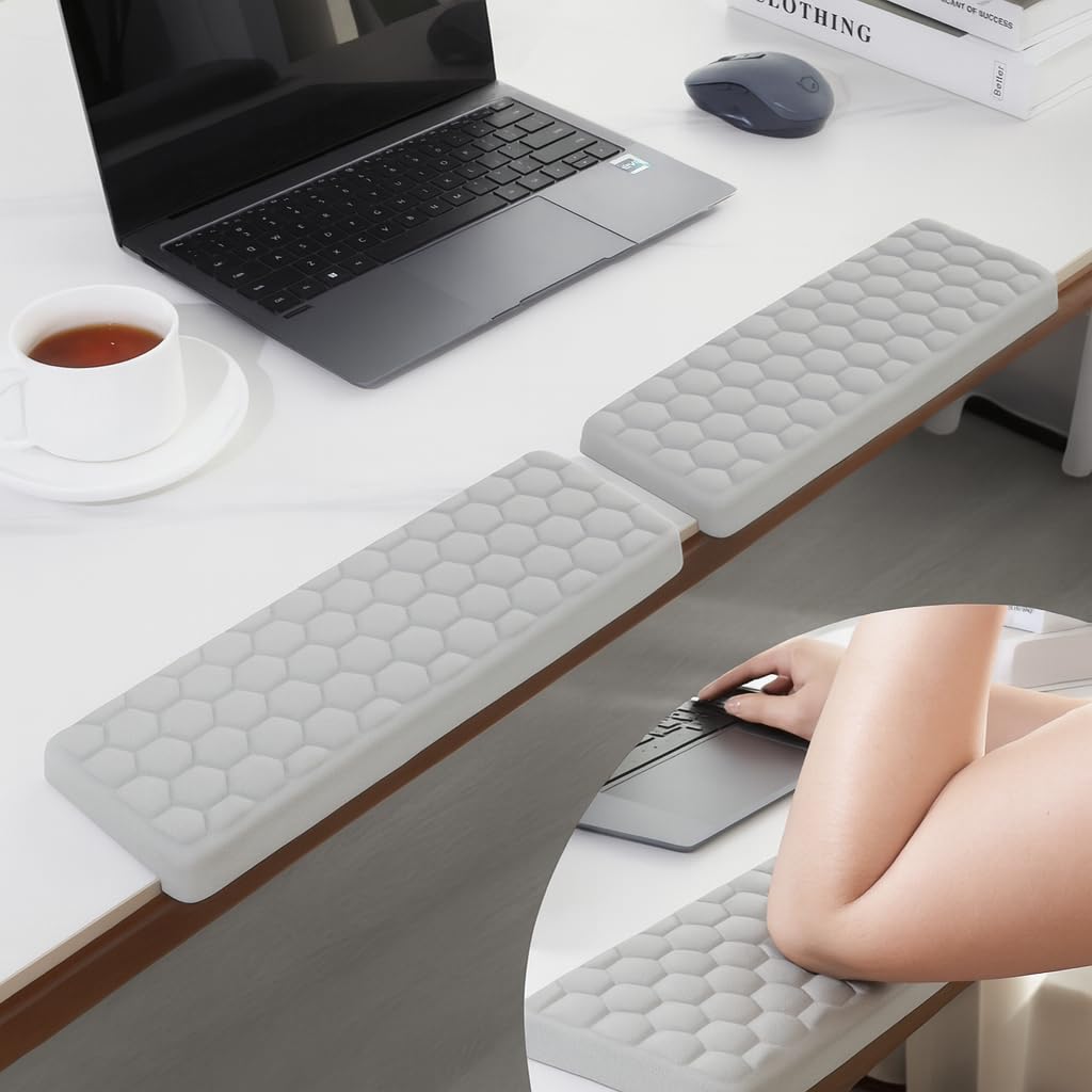2Pcs L-Shaped Desk Edge Rest Set - Ergonomic Memory Foam Support for Wrist, Forearm & Elbow Comfort - Non-Slip, Grey