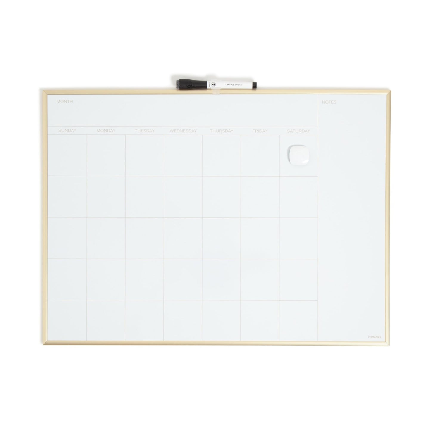 U Brands Magnetic Dry Erase Calendar White Board for Wall, 24" x 18", Dry Erase Board White Board Calendar with Gold Aluminum Frame, Includes a Magnet and a Marker