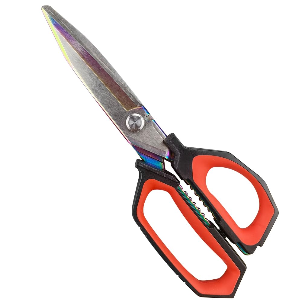 FTECYBO Heavy Duty Scissors 9.5'', Titanium Coating Forged Stainless Steel Blades, Industrial Utility Shears for Garage, Household, Construction, easy Cutting Cardboard, Wire, Leather, Carpet.