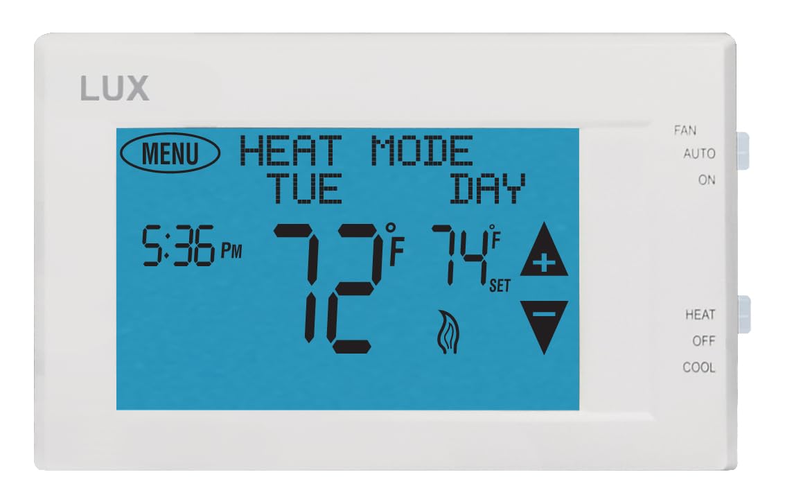 Lux Products TX9600TS Programmable Large Touchscreen Heating Cooling Thermostat, White
