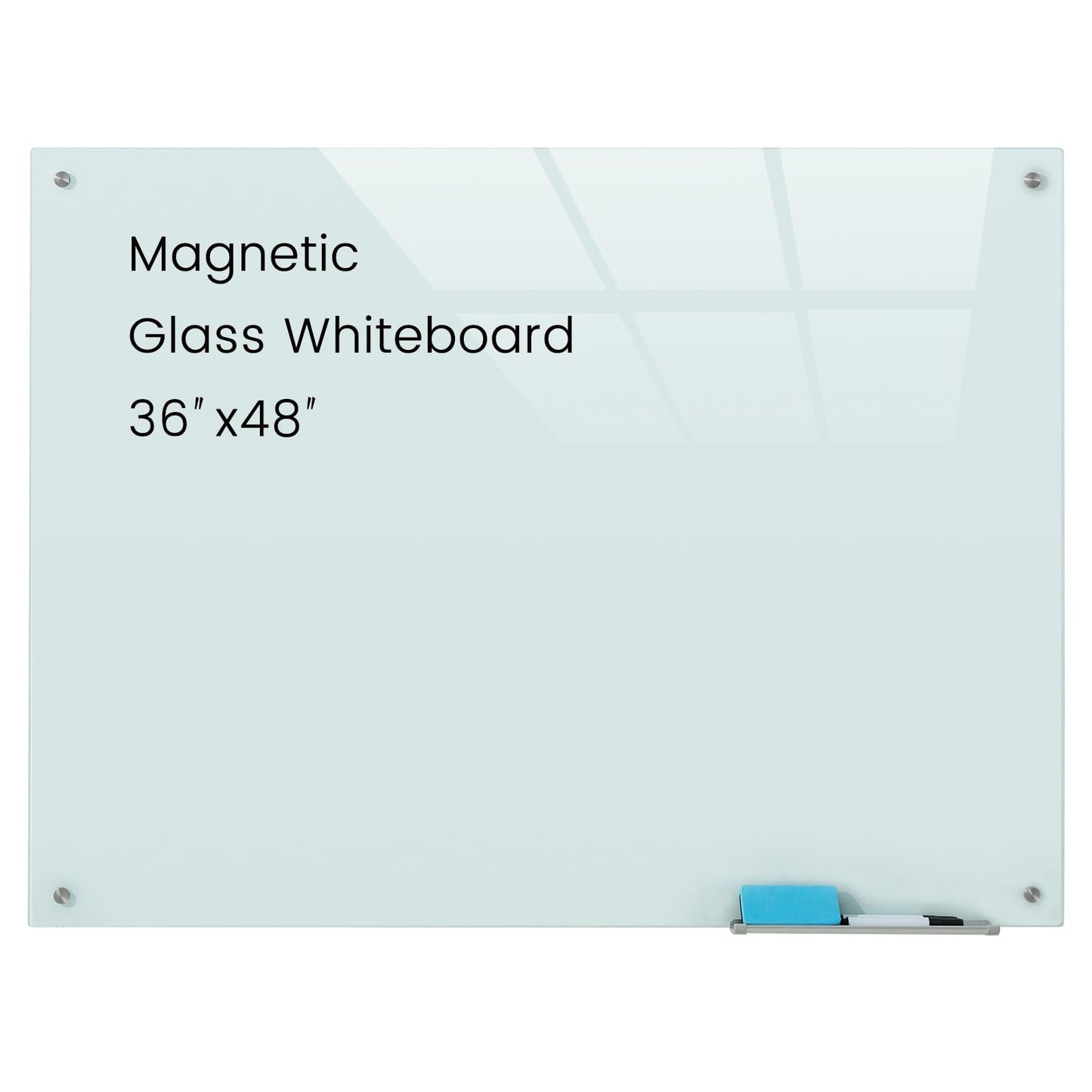 Gooderboard Glass Magnetic White Board - 48 x36 Inches Frameless Dry Erase Whiteboard for Wall, Writing Board for Meeting, Wall Mounted Glass Board for Office and Schools