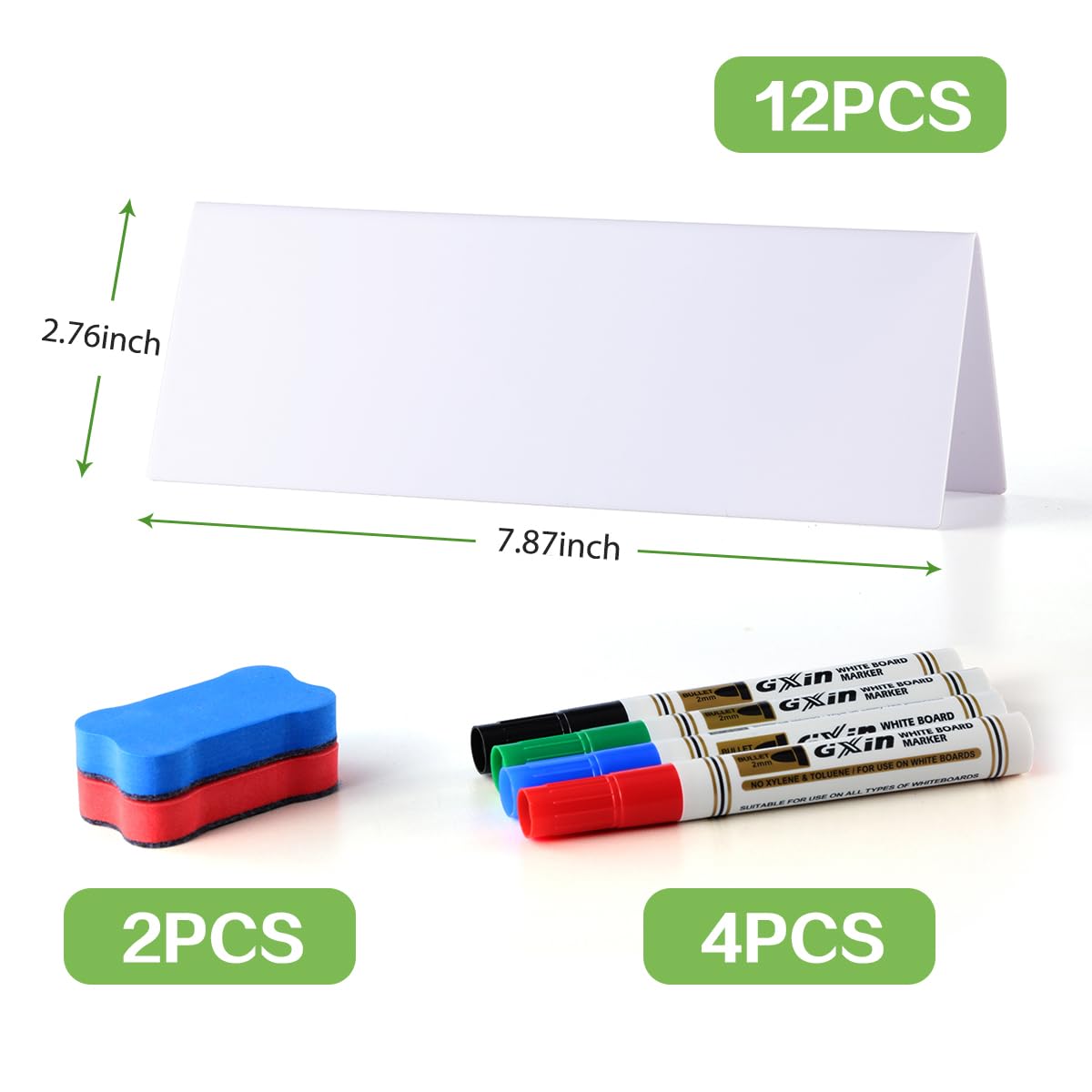 12 Pcs Dry Erase Name Tent Cards for Table, Reusable Name Cards 8.75" x 3" Desk Name Tents Sets with Dry Erase Markers and Erasers, Facilitate Effective Organization of Meetings and Classes