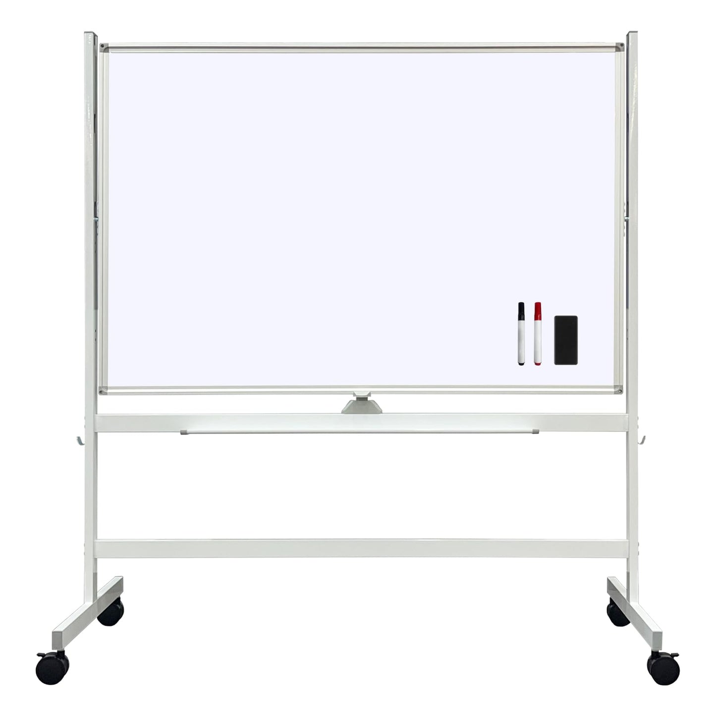 BEST BOARD 48" x 32" Double Sided Mobile Whiteboard on Wheels with Rolling Stand, Dry Erase Board, 360 Rotating & Height Adjustable, 3-Level Adjustment, White Frame, for Office Classroom Home