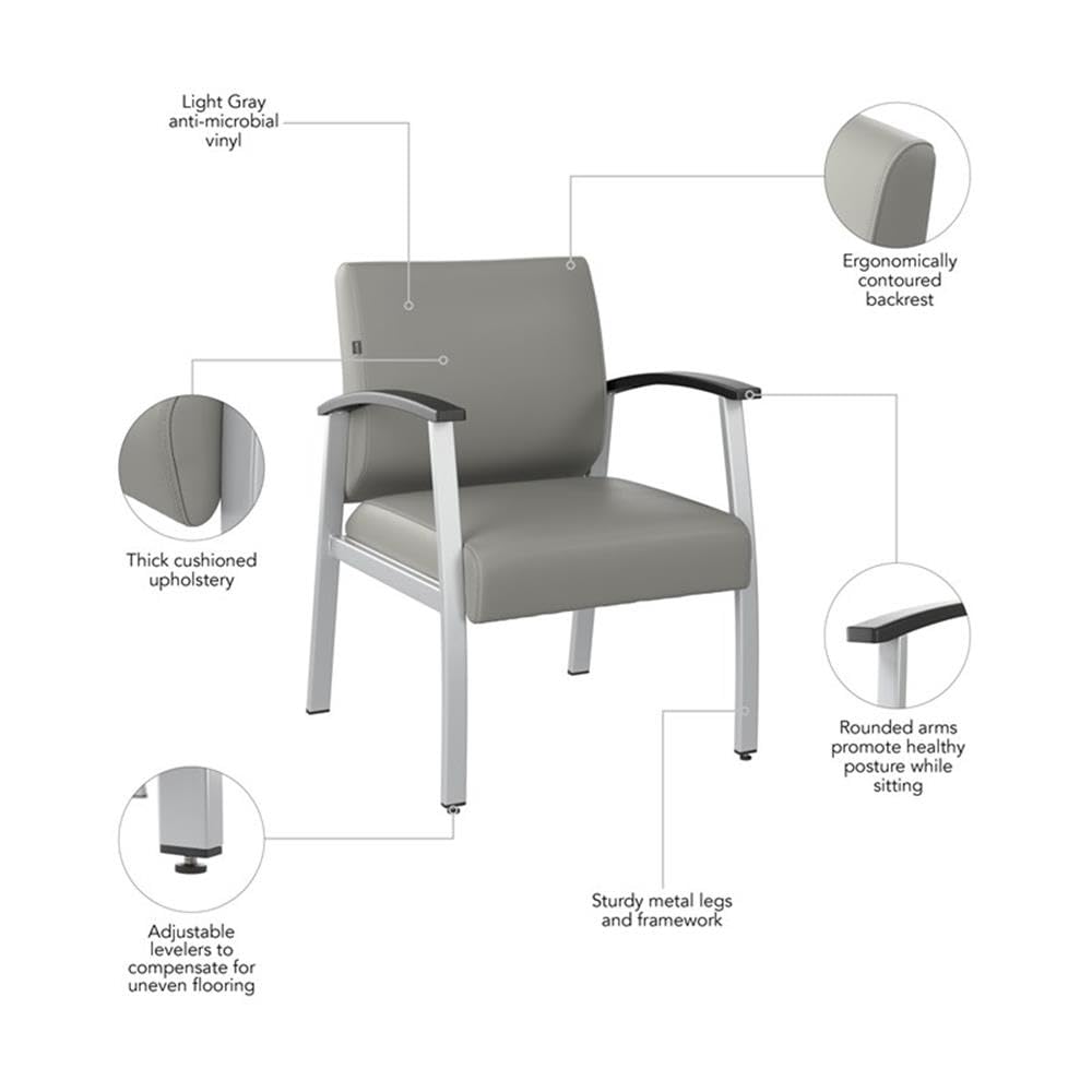 Bush Business Furniture Arrive Waiting Room Guest Chair with Arms in Light Gray Vinyl, Reception Area Seating for Office and Lobby