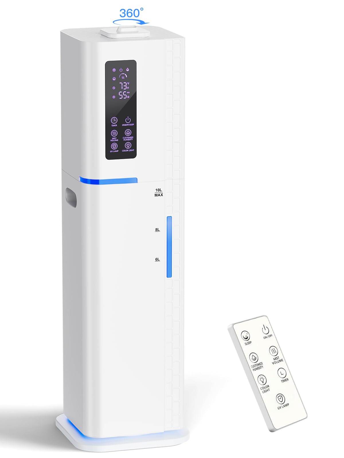 Zeova 10L/2.64Gal Humidifiers for Bedroom, Top Fill Quiet Ultrasonic Cool Mist Humidifier Large Room, Covers 550ft², 60H Runtime, 24H Timer, 3 Mist Modes Humidifiers for Home, Office, Plants, White