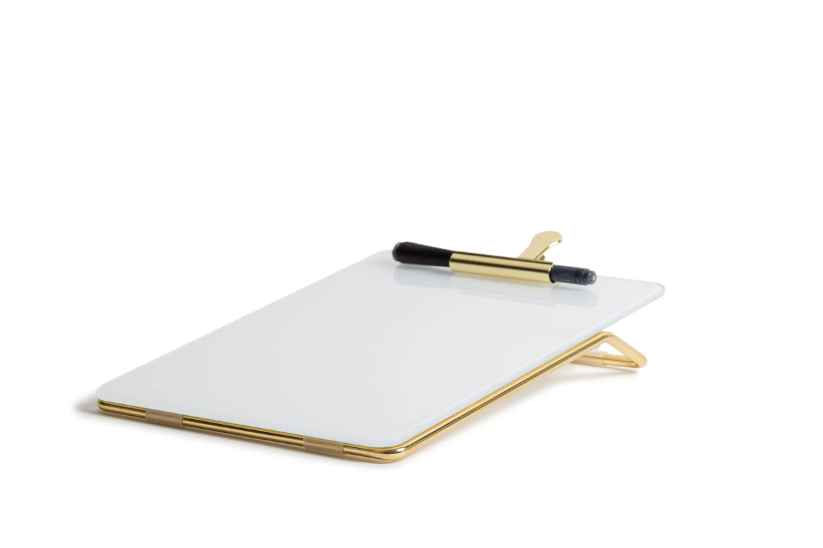 U Brands Glass Dry-Erase Desktop Easel, Tempered Glass, Gold Metal Stand, Removable Clip