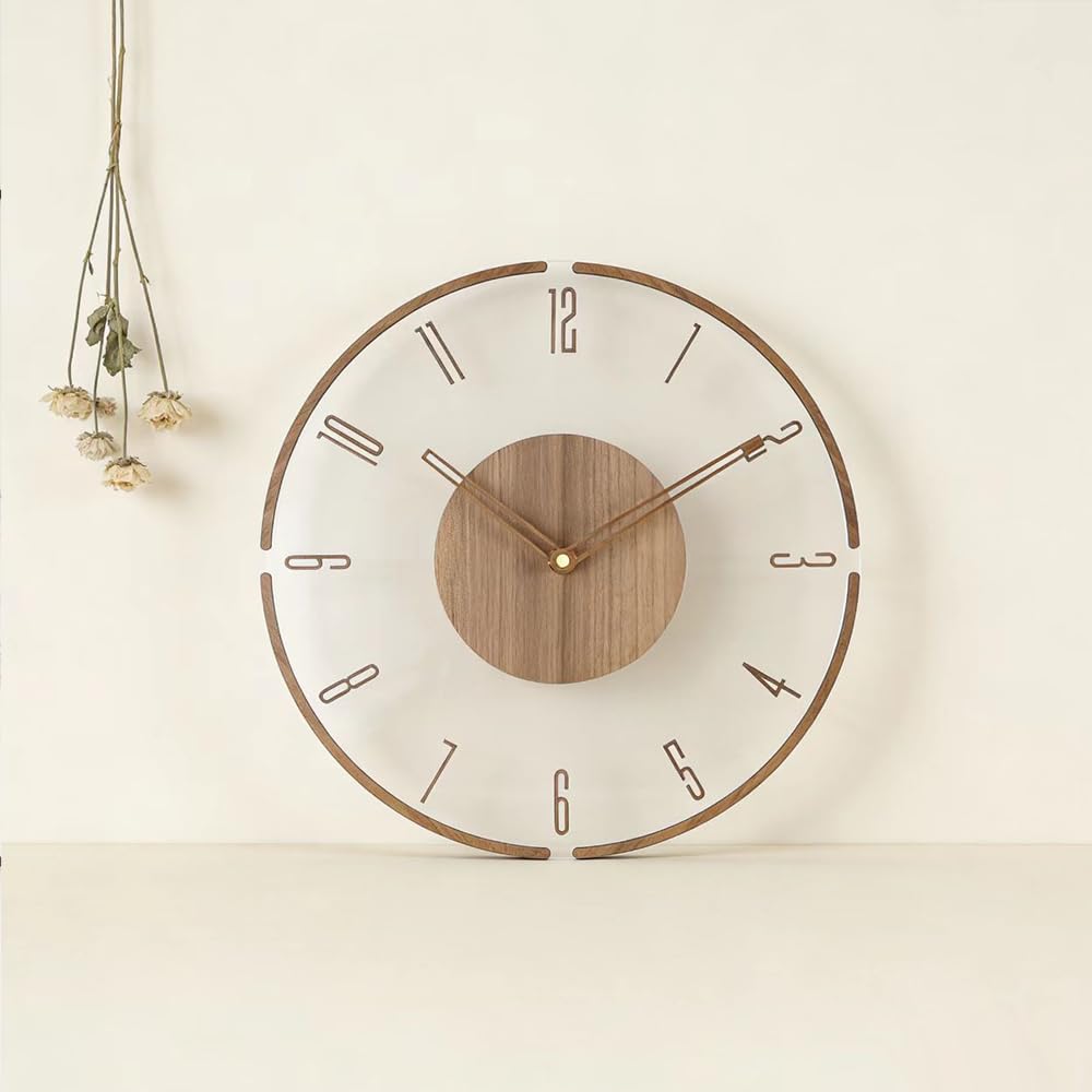 Lucktime Modern Minimalist Wooden Wall Clock - Silent Non-Ticking Battery Operated Wall Clock for Living Room Bedroom Kitchen Office Decor, 12 Inch Large Wall Clock with Sleek Open Frame Design