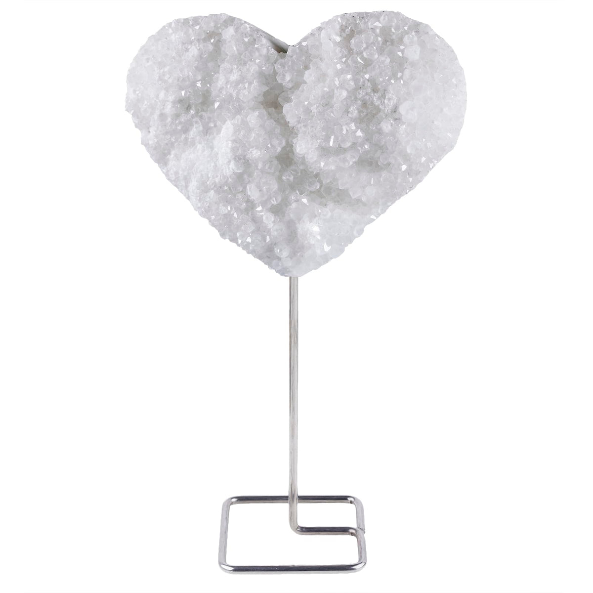 Rockcloud Natural Heart Shape Raw Rock Crystal Cluster Geode with Metal Stand Display Desk Ornament Healing Reiki Gemstone Home Office Decoration