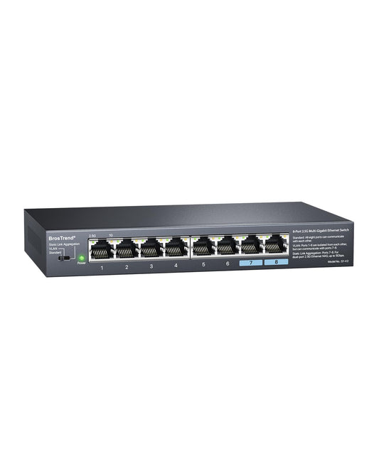 BrosTrend 2.5Gb Switch, Unmanaged 8 Port Ethernet Switch 2.5 Gigabit Supports Static Link Aggregation & VLAN, Fanless, Desktop Wall Mount, Multi Gig Splitter for Gaming, NAS, PC, Lifetime Protection