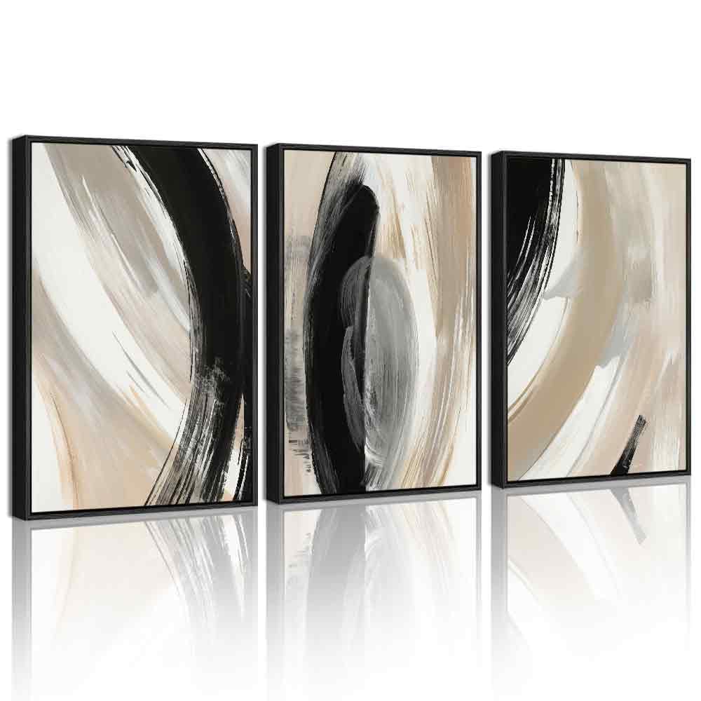 KUVIOKE Modern Abstract Framed Wall Art Black Neutral Minimalist Ink and Wash Graffiti Pastel Wall Decor for Bedroom Living Room 11x14in (Black Framed)