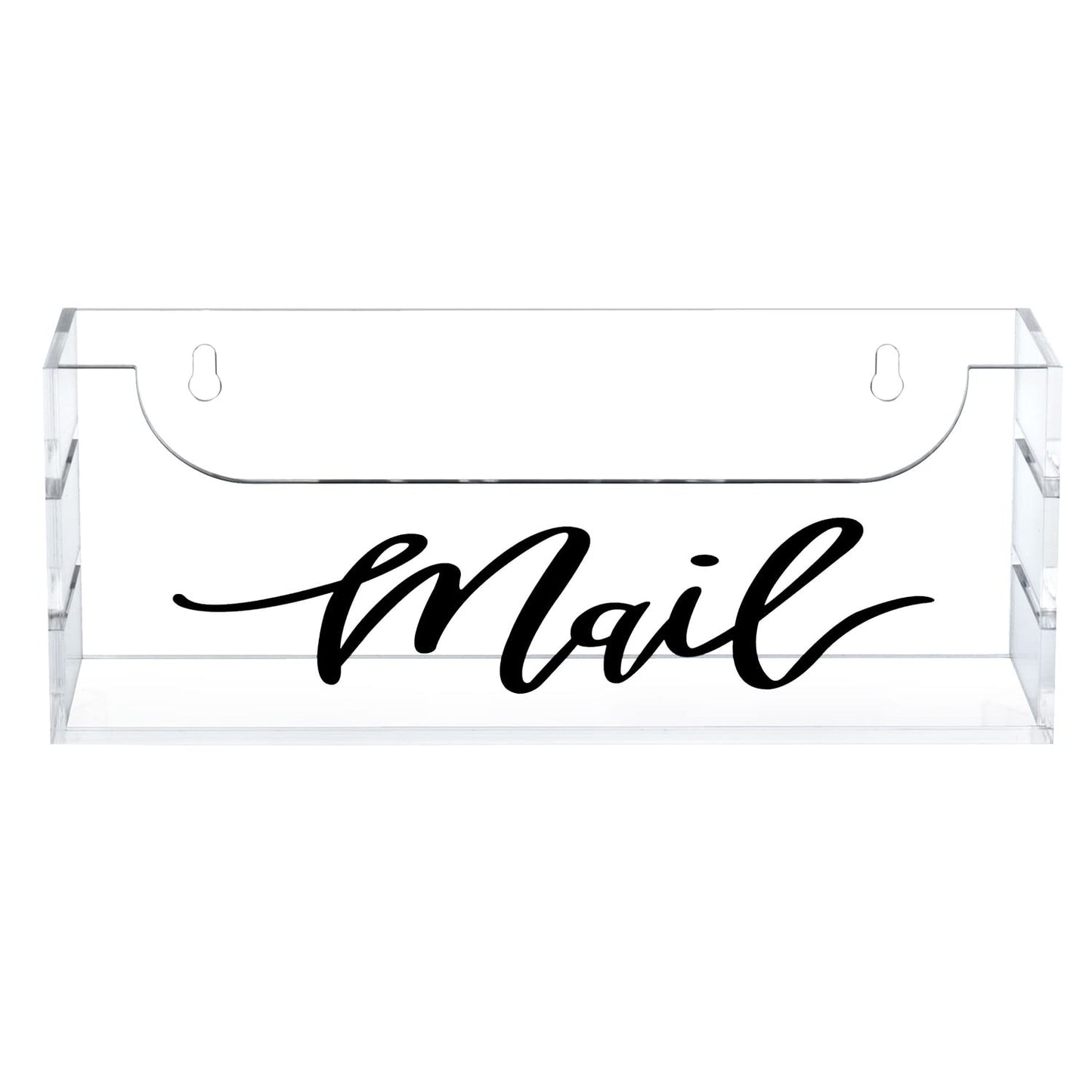 MyGift Premium Clear Acrylic Mail Holder with Decorative Black Cursive Mail Label, Modern Wall Mounted or Tabletop Mailbox, Letter Storage Organizer Box