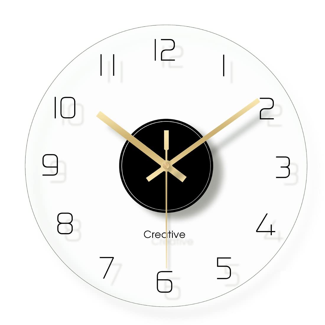 DooGu Round Tempered Glass Wall Clock,Silent Non-Ticking Clock, Living Room Bedroom Office Transparent Decorative Clock, 12 Inch, Easy to Read (12Inch, Black)