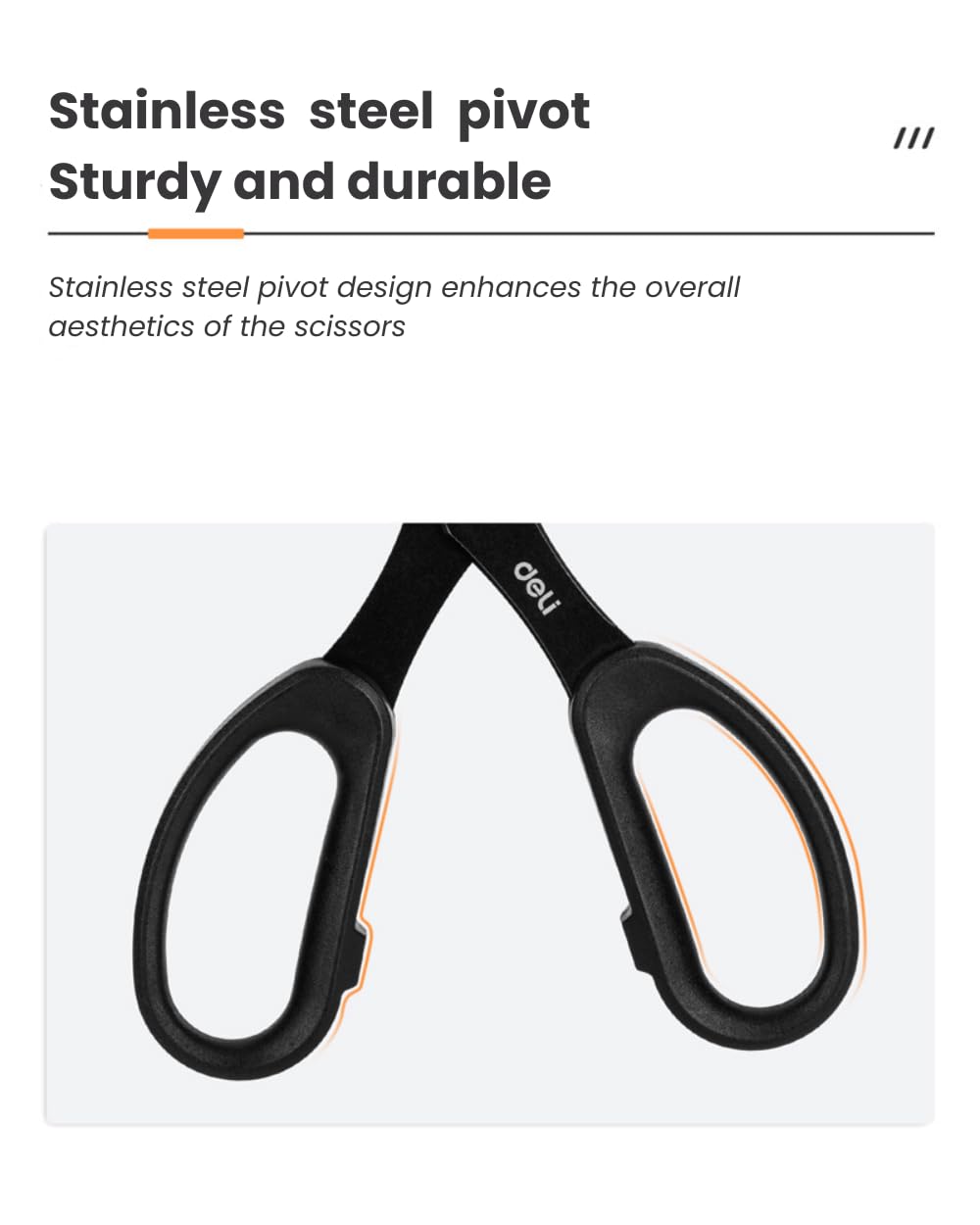 Deli Non-Stick Scissors, 8 Inch Stainless Steel Blades with Soft Grip Handles, Black/White Office Scissors for Paper, Fabric, Craft, Home & School Use (1 Pack)