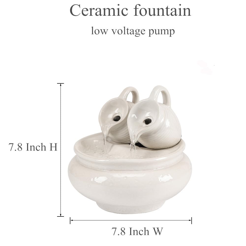 Outdoor and Indoor Tabletop Fountain Desktop Ceramic Fountain Home and Office Decoration (White A190)