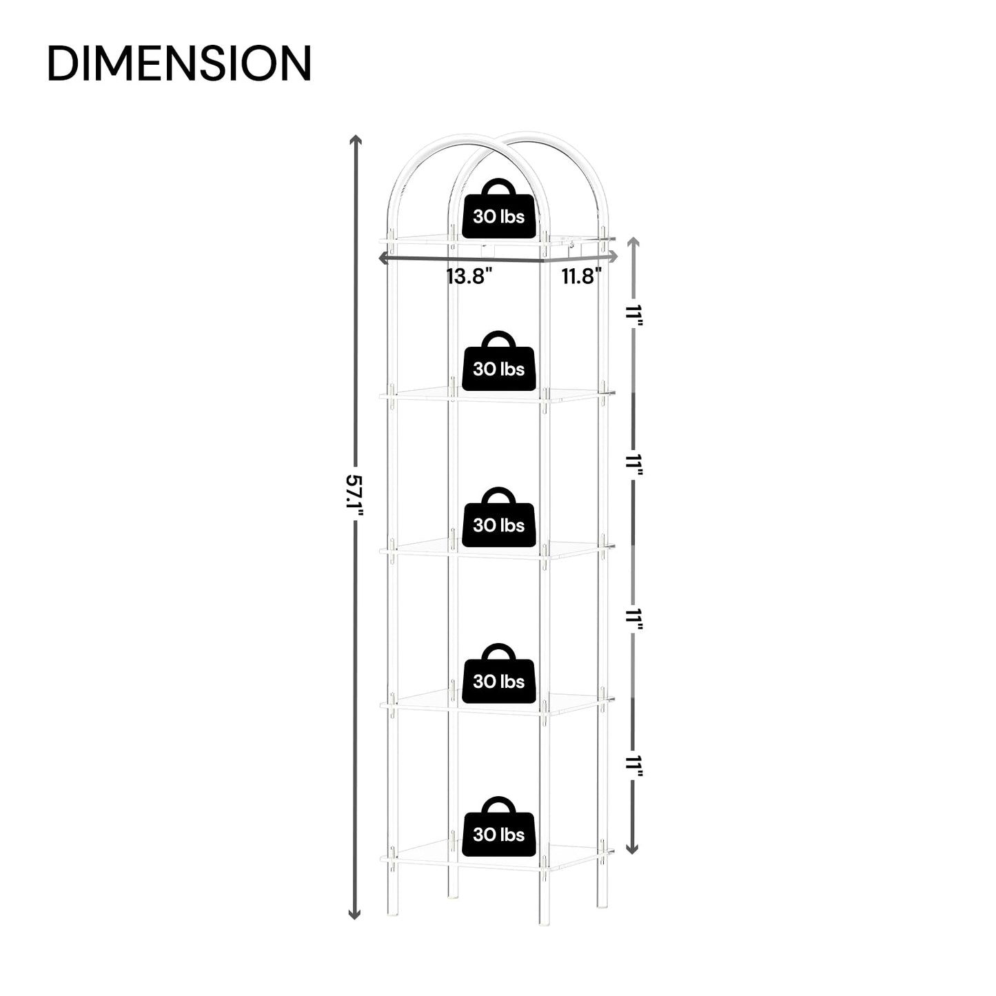 CRTERICX 5-Tier Acrylic Arched Bookcase, Clear Narrow Bookshelf for Small Space, 13.8''W x 11.8''D x 57.1''H, Open Display Book Shelves for Home Office, Living Room, Bedroom, Modern