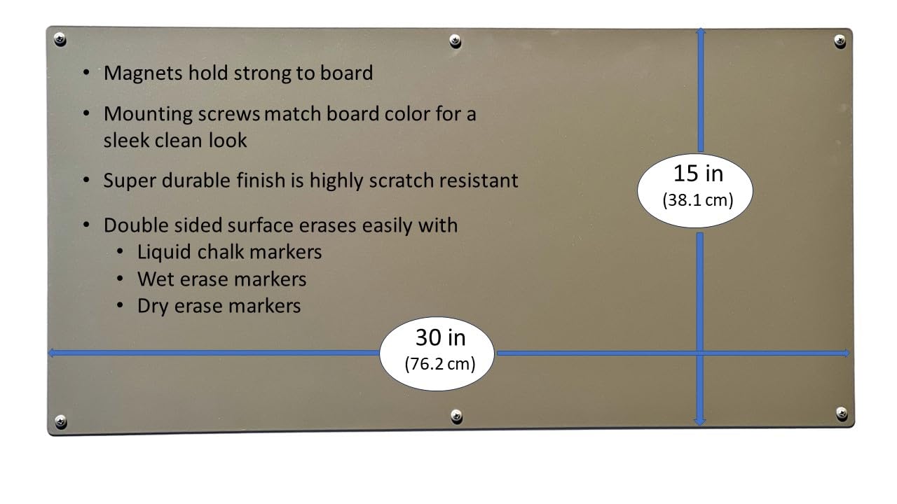 Large Magnetic Board for Wall - Magnet Display Board - Magnetic Bulletin Board - Dry Erase Memo Board- Made in USA (Metallic Silver, 15" Wx30 L)