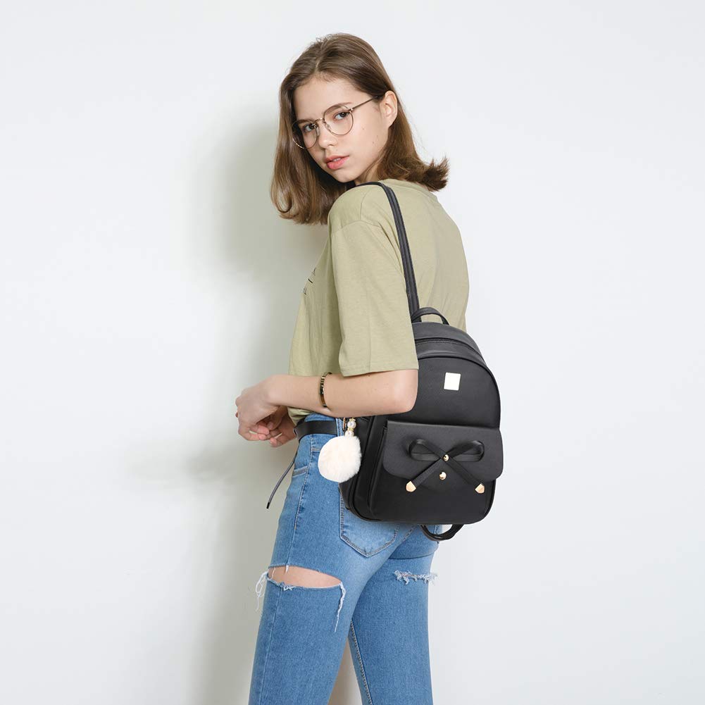I IHAYNER Girls Bowknot 3-Pieces Fahsion Leather Backpack Backpack Purse for Women Rucksack for Ladies Shoulder Bag Bright Blue