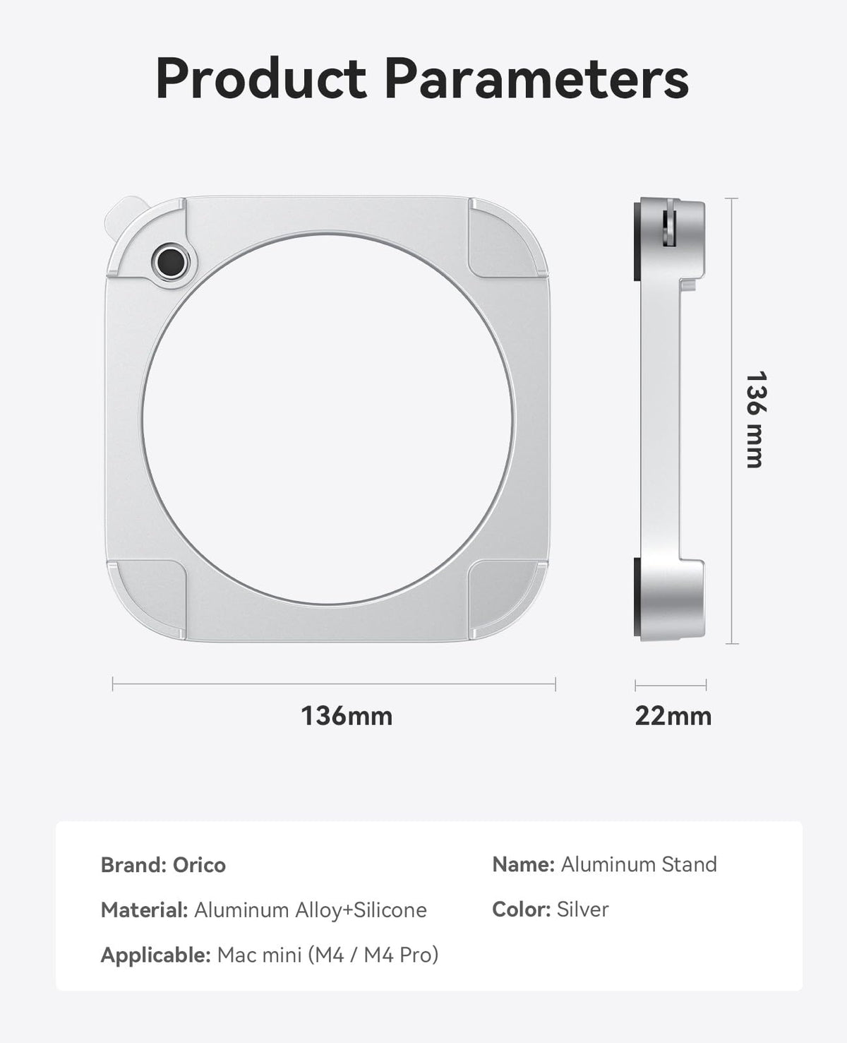 ORICO Stackable Mac mini Stand - Modular Interlocking Design, 360° Ventilation & Premium ABS Silver Finish, Space-Saving Stand for M4 or M4 Pro Mac mini-ST02