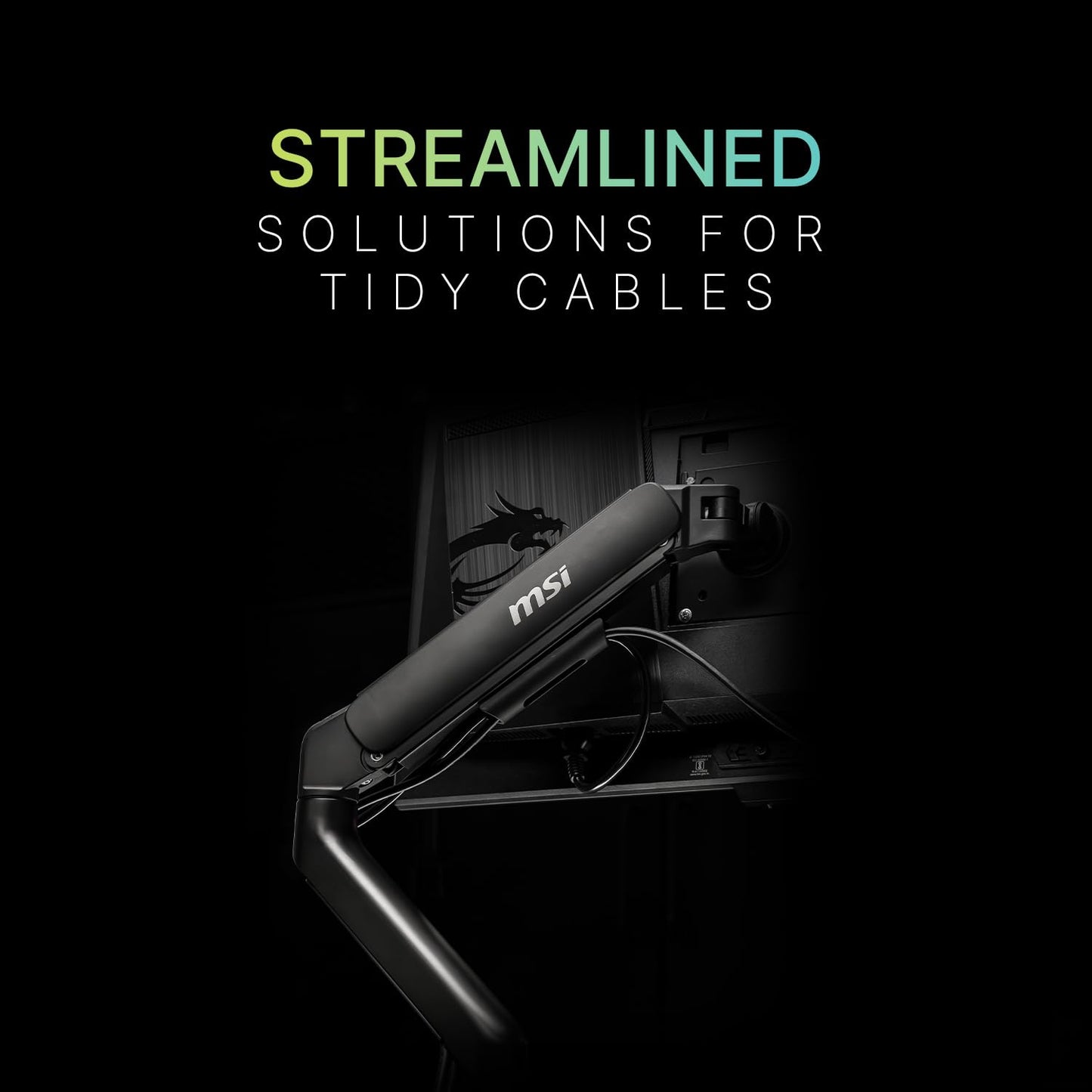 MSI MAG MT101DG - Gas Spring Dual Monitor Stand Arm, Supports 17-32" and 22 lbs, VESA Compatible, Adjustable Gas Spring Mount, Clamp & Grommet, Quick Release Plate – Black