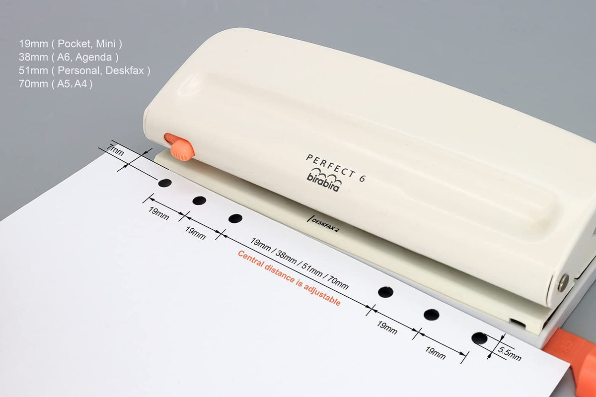 Bira Craft Adjustable 6 Hole Punch, Off White, 8 Sheet Capacity, Mini/Pocket A3/ A4 / A5 / A6 / Agenda/Personal/Deskfax, Performance Guaranteed