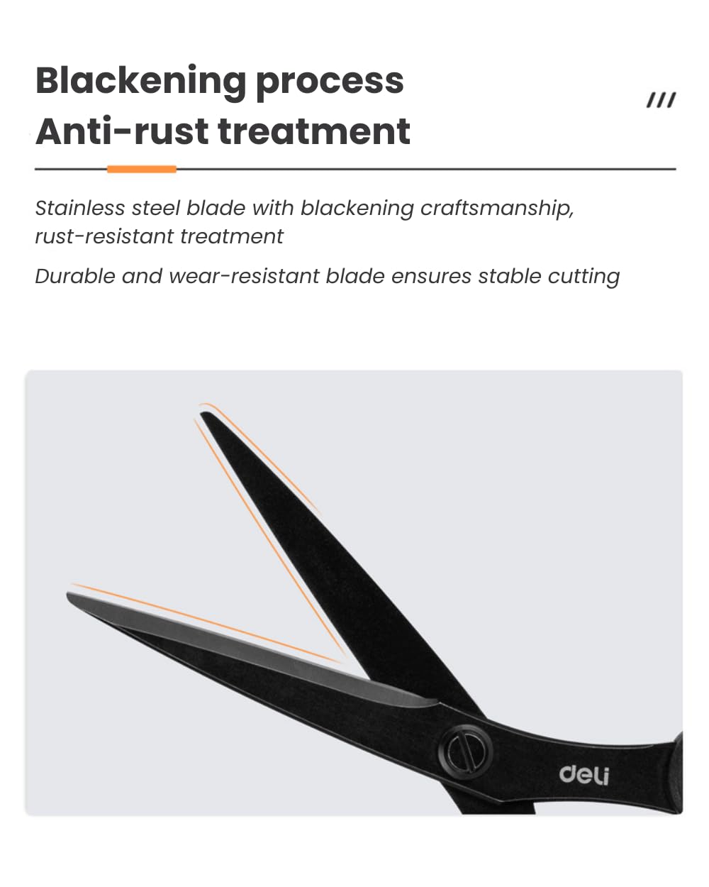 Deli Non-Stick Scissors, 8 Inch Stainless Steel Blades with Soft Grip Handles, Black/White Office Scissors for Paper, Fabric, Craft, Home & School Use (1 Pack)