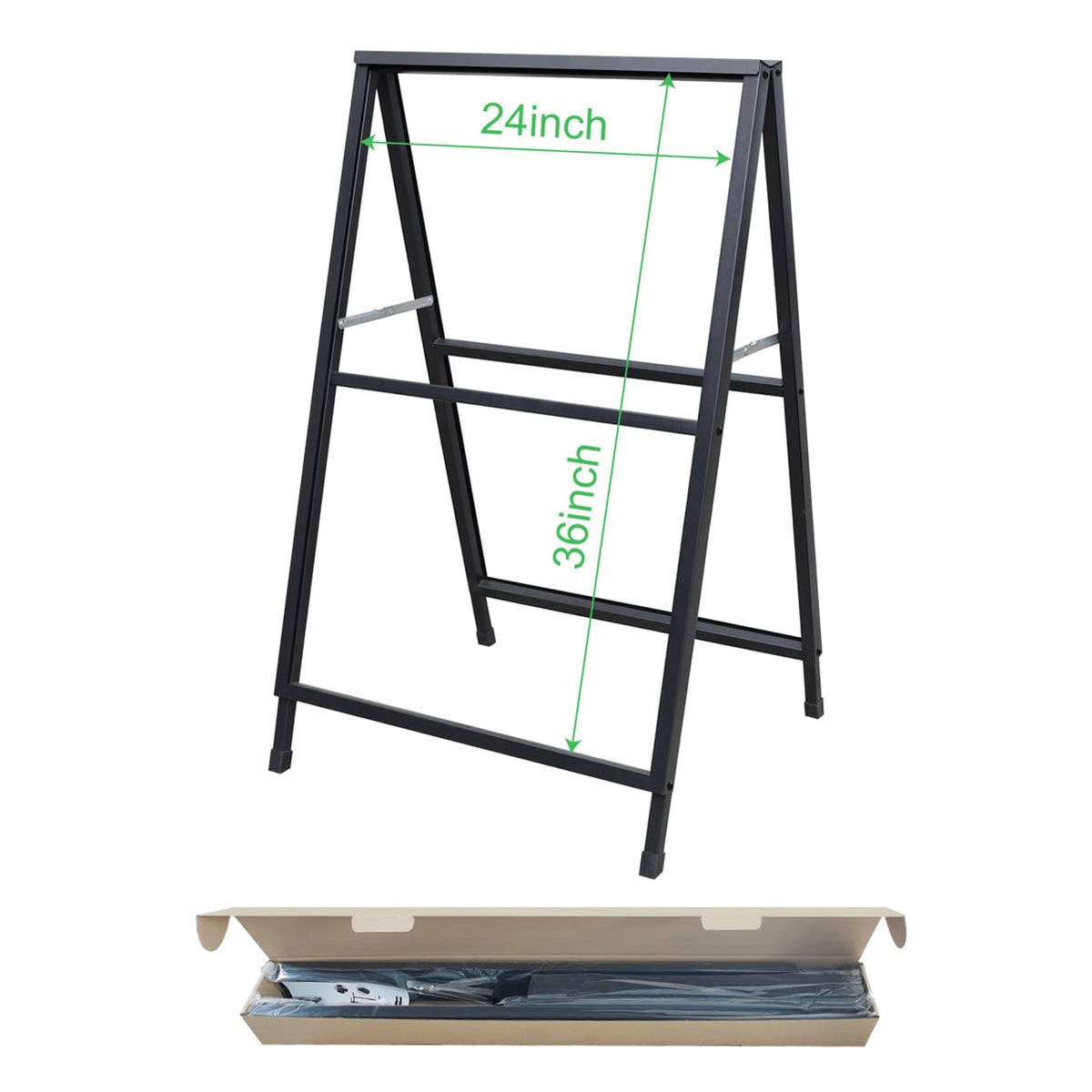 Yakpho Heavy Duty Slide-in Folding Sandwich Board A-Frame Sidewalk Sign 24x36 Inch Black Coated Steel Metal Double-Sided Pavement Sign (Frame only)