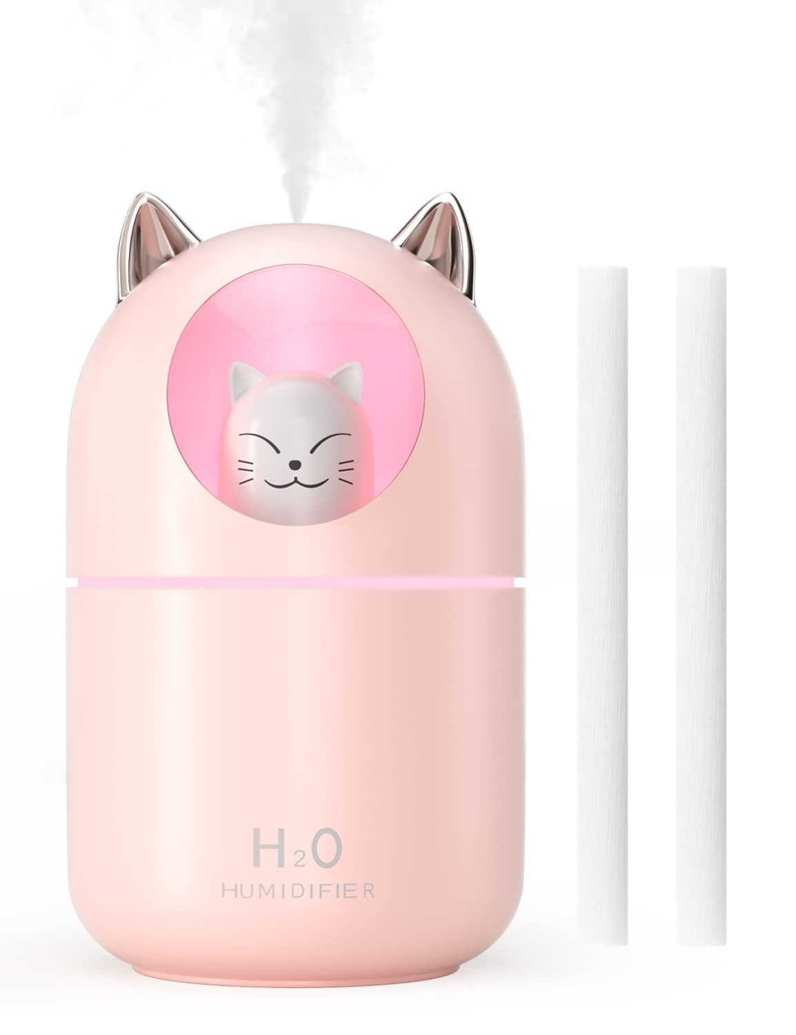 Cool Mist Humidifier,300ml Mini Humidifiers with Night Light,Waterless Auto-Off Air Humidifier,20dB Quiet Humidifiers for Bedroom,Car, Plant for Girl Boy