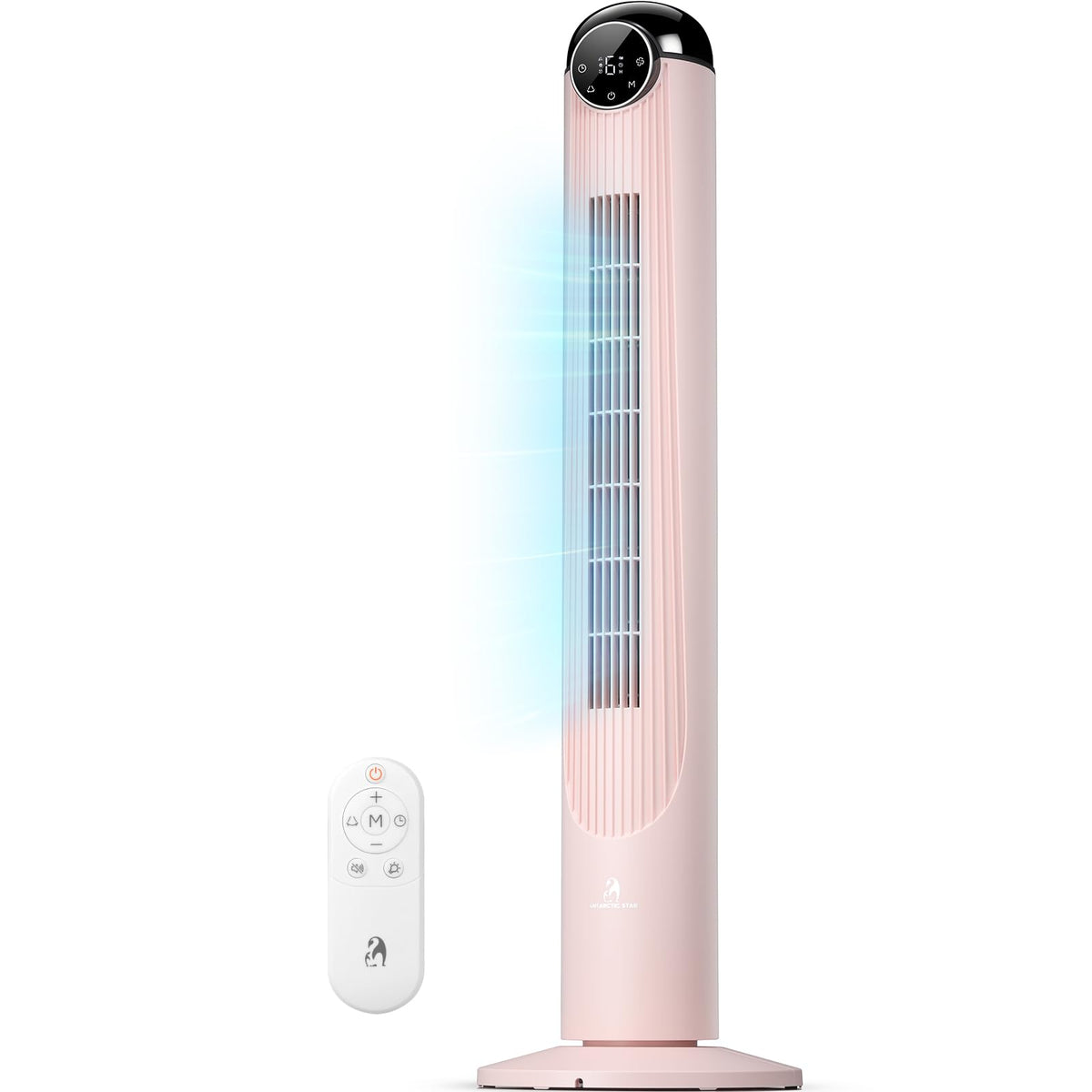 Antarctic Star T42 Tower Fan-42 Inch, Bladeless Oscillating Fan with Remote, 6 Speeds & 4 Modes, LED Display, 9H Timer, Quiet Floor Standing Fan for Bedroom Living Room Office, Pink