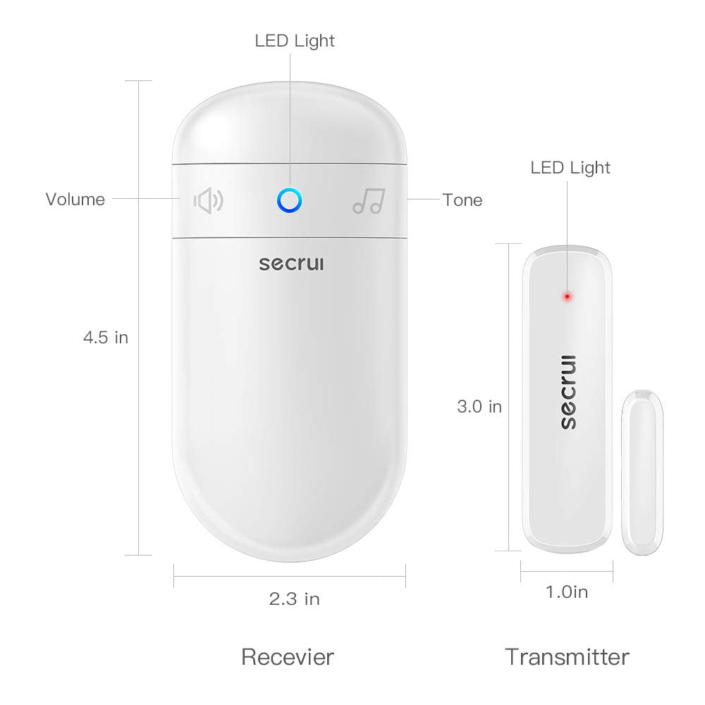 Door Chime When Door Opens, Door Opened Alarm for Home/Business Office/Bedroom Entering, 2-Sensor + 1-Receiver with 500FT Range,58 Chimes,5-Volume Level, Entry Alert for Kids/Toddler/Dementia Safety
