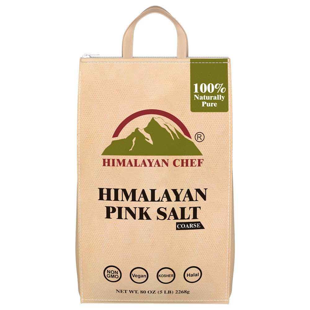 Himalayan Chef Himalayan Pink Salt - 5 lbs Coarse Grain Bulk Bag - 100% Natural and Pure Gourmet Crystals, Contains 84 Minerals, Table Salt, Kosher and Vegan | For Grinders & Salt Mills