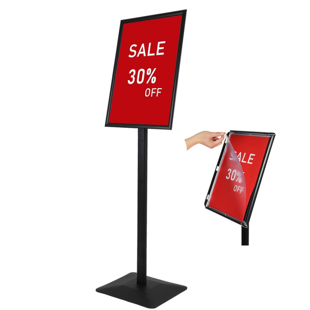 DISPLAYSWORKER Adjustable Heavy Duty Pedestal Sign holder floor Stand,sign stand poster stand ,Standing Floor for 11 x 17 inch,Vertical/Horizontal View,Black