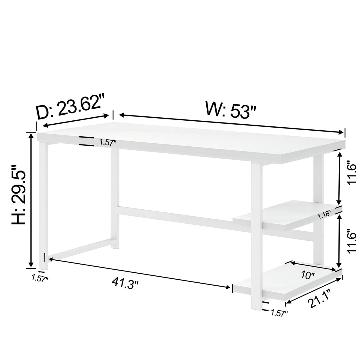 EXCEFUR White Computer Desk, Modern Home Office Desk with Storage Shelf, Wood and Metal Writing Study Table for Living Room Bedroom, 53 Inch