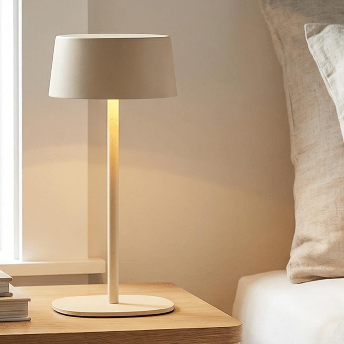 BHOTL Rechargeable Table Lamp, Cordless Touch Control Bedside Lamp – 2700K Warm LED, Stepless Dimmable, USB-C Charging, Small Modern Nightstand Desk Lamp with Non-Slip Base, Beige