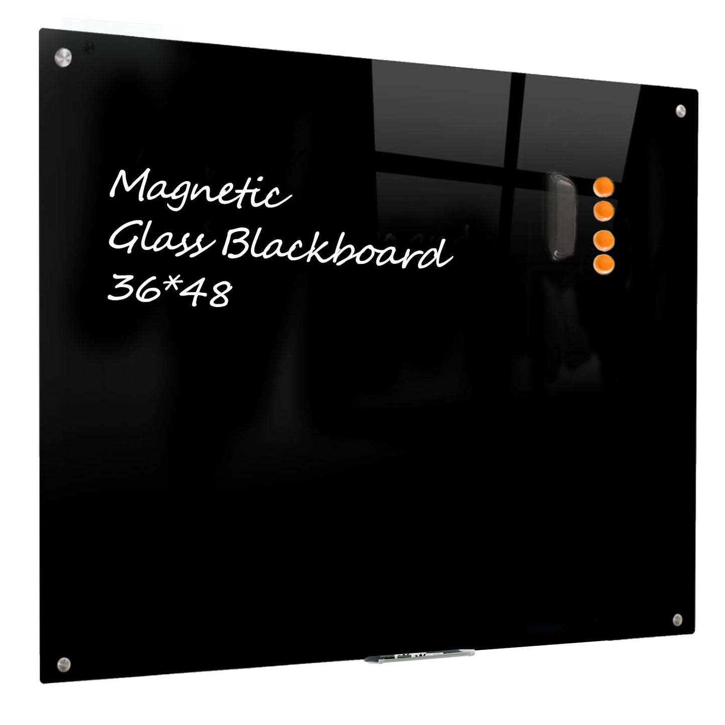 Glass Black Board Magnetic Dry Erase Board - Black Board 48 x 36 Inches Wall Mounted Glass Blackboard, Large Frameless Glass Black Board for Wall Office, Home & School