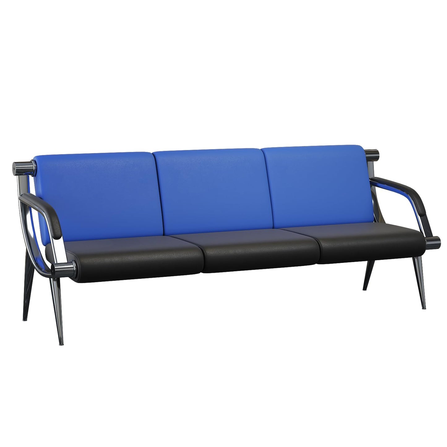 wonline 3 Seat Waiting Room Chair with Armrest PU Leather Office Furniture, Office Guest Seating Lobby Conference Reception Chairs for Airport Clinic Hospital Bank Salon Barber(Blue&Black)