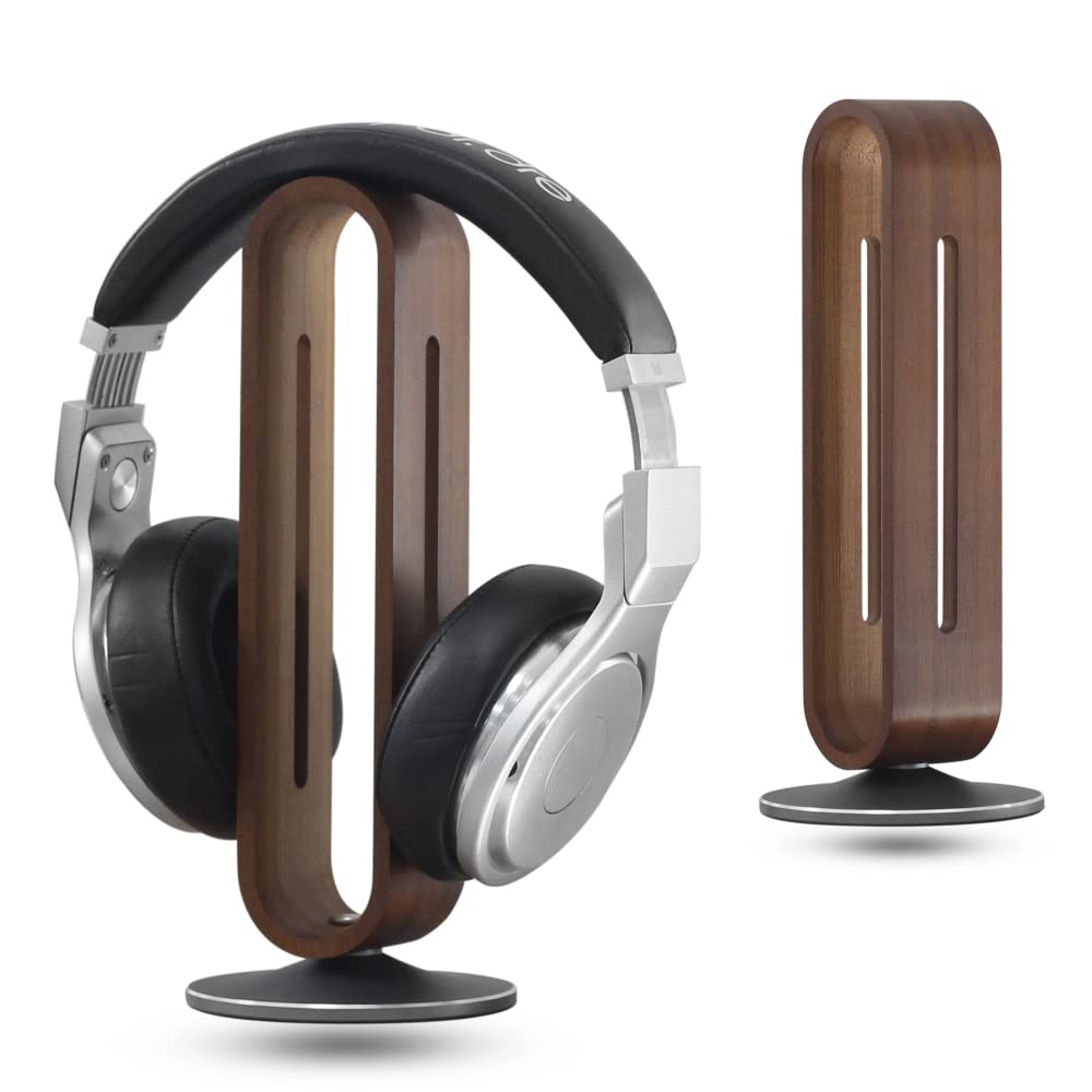 Headphone Stand for Desk,Bright Stone Wood Headset Holder Bamboo & Aluminum Earphone Stand for All Headphones (Grey)