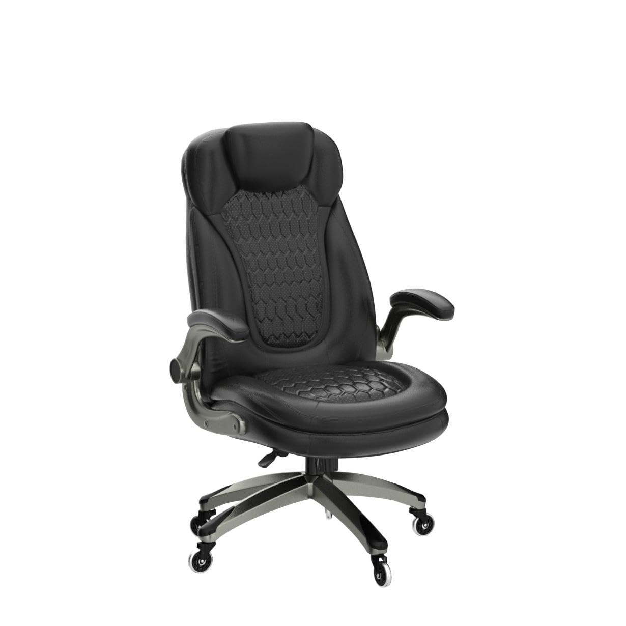 Executive Office Chair-Ergonomic Computer Desk Chair, High Back Leather Chair with Padded Flip-up Arms, Swivel Home Office Chair Upgraded Caster-Black