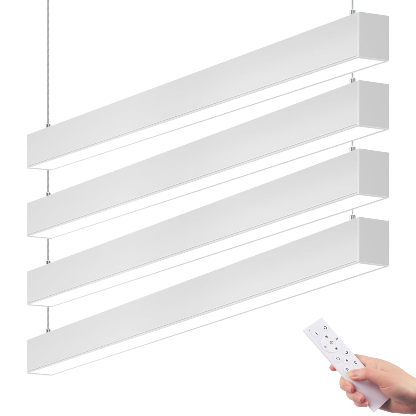 Barrina 5568 Remote Series LED Linear Light, 2nd-Generation, 45W Seamless Connection, 3000K-6000K Color Changing, 4FT Dimmable Hanging Office Shop Light Fixture with Remote, 5568 Series White, 4 Packs