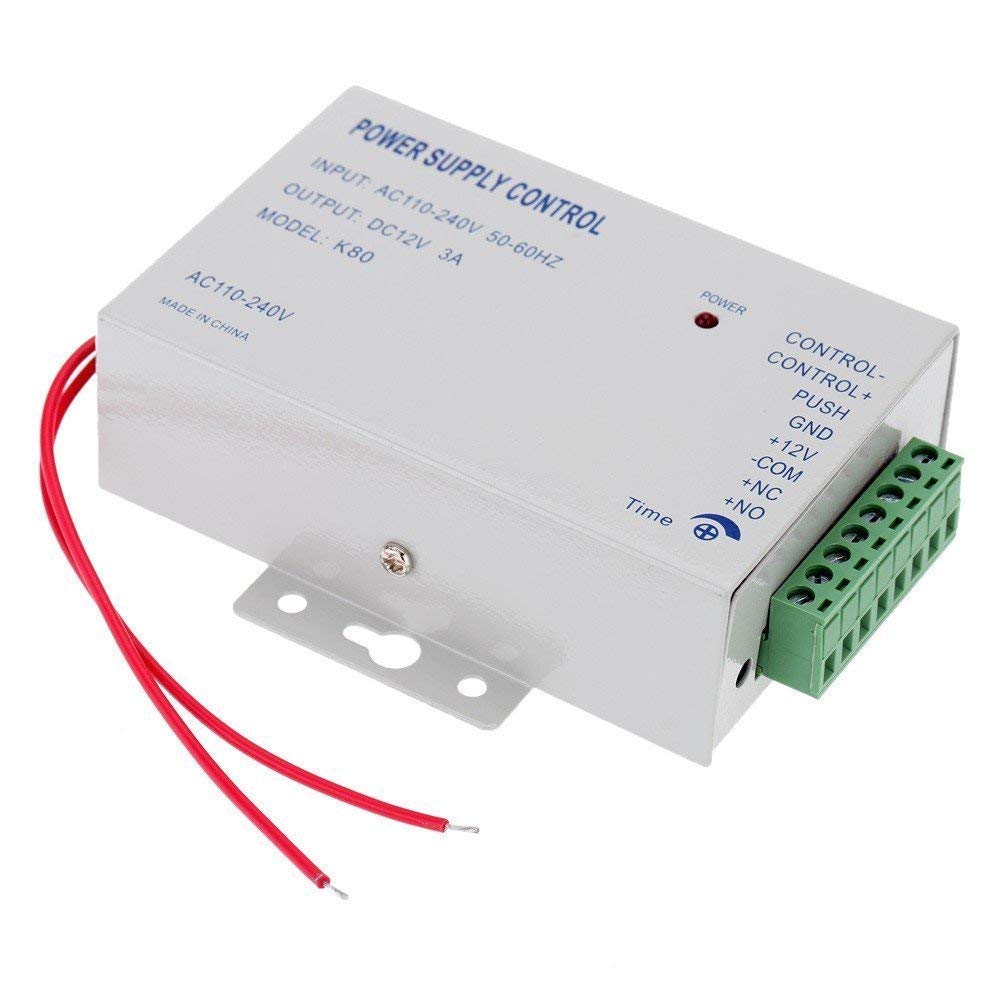 AMOCAM K80 Power Supply Control, AC 110-240V to DC 12V Power Supply for Door Access Control System, Video Doorbell, Electric Strike Lock, Bolt Lock, Magnetic Lock, Power Supply Controller