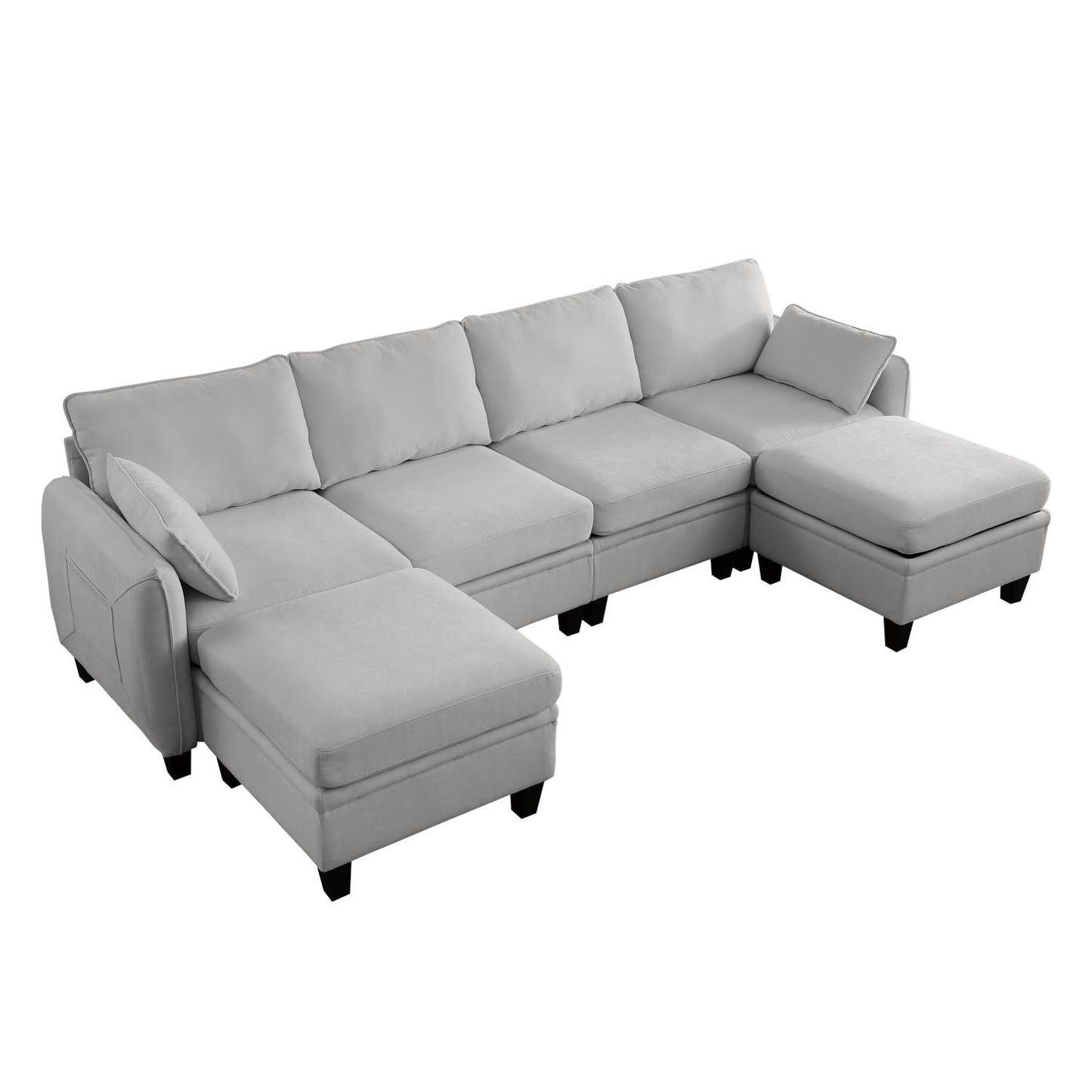 109" Modular Sectional Sofa, U-Shaped Cloud Couch with 2 Storage Ottoman, 6-Seat Chenille Deep Seat Sofa for Living Room, Apartment, Office, Grey