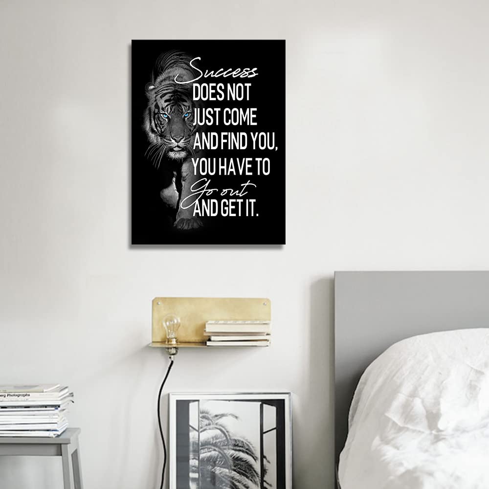 Inspirational Wall Art for Bedroom Living Room Success Does Not Just Come Black and White Motivational Canvas Picture Tiger Words Art Quote Sign Home Office Wall Decor Framed Ready to Hang 12" x 16"