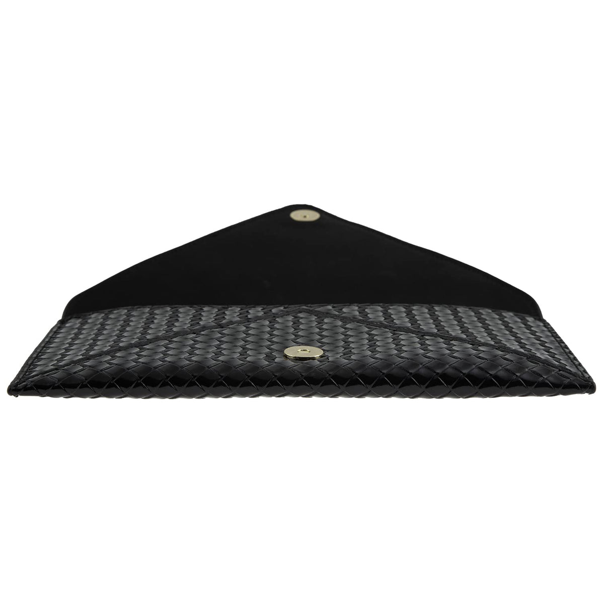 JNB Glossy Envelope Clutch Purse for Women, Faux Patent Leather Evening Bag with Detachable Chain Strap, Magnetic Snap Closure, Zipper Pocket, Black with Gold Hardware