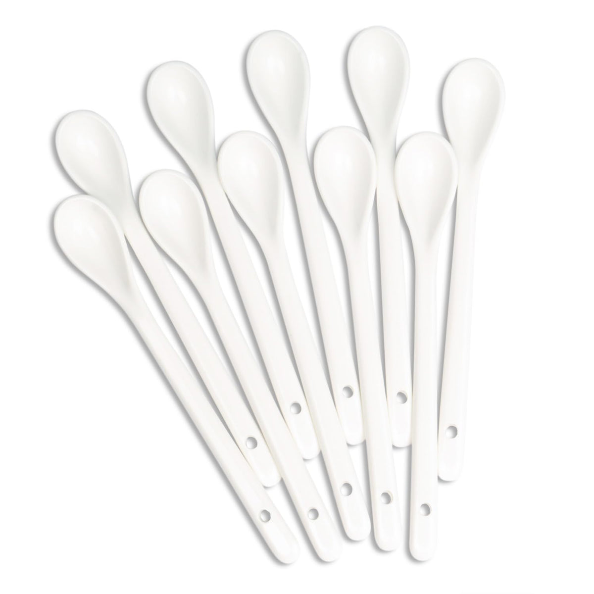 White Long Handle Porcelain Spoons Coffee, Tea, Yogurt and Ice-cream, Cutlery Fitting Ceramic Spoons 6.7 Inch Set of 10 (10, 6.7 inch)