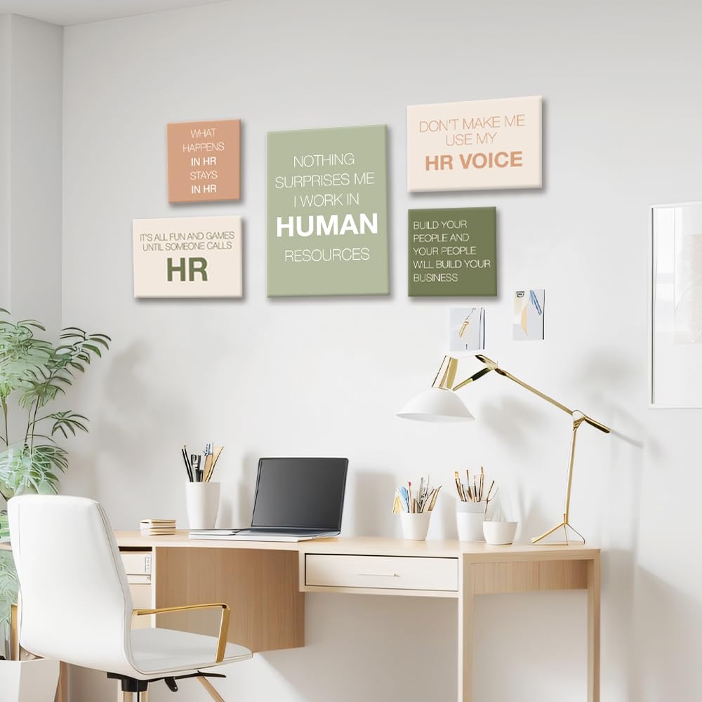 YEOION Hr Wall Decor,Hr Wall Art for Office,Human Resources Office Wall Art Canvas Frame Artwork Set of 6