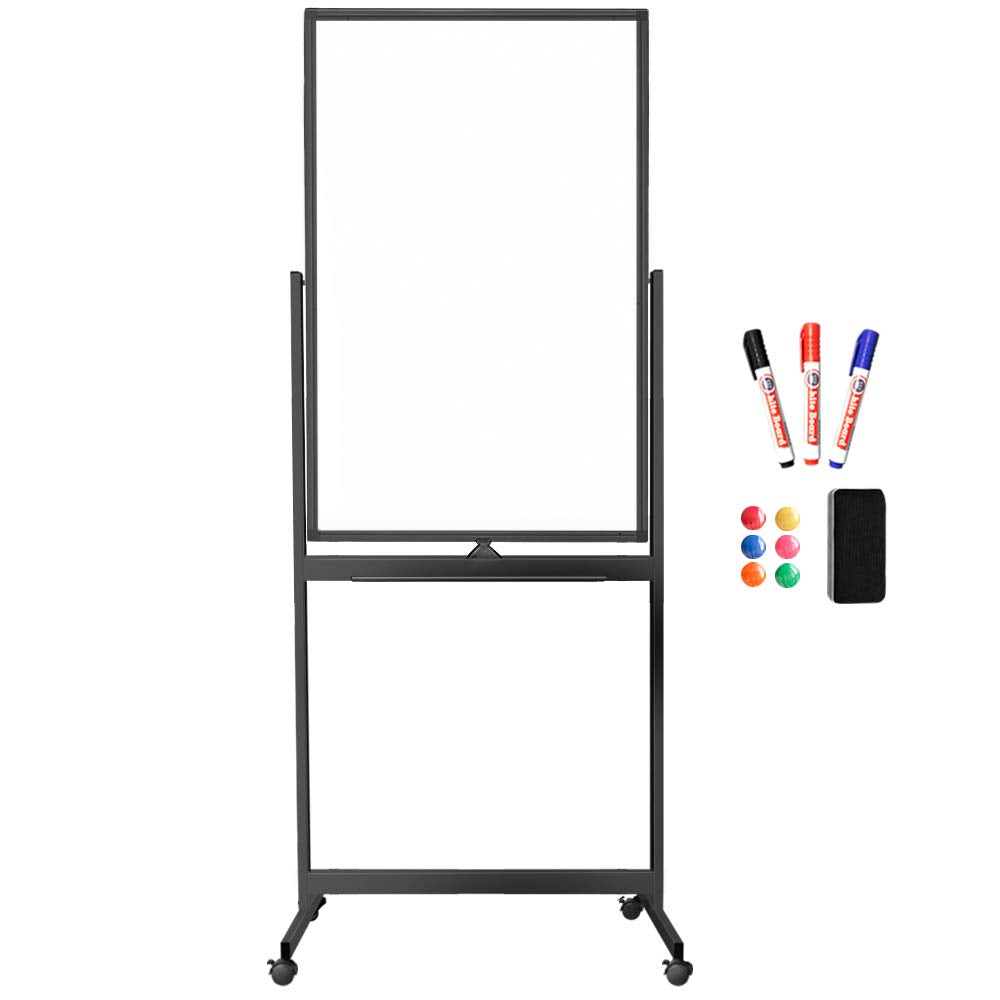 maxtek Magnetic Mobile White Board, 40 x 24 Double Sided Dry Erase Board Rolling Whiteboard, Aluminum Frame Standing Whiteboard on Wheels for Home Office Classroom (40 x 24 Black)