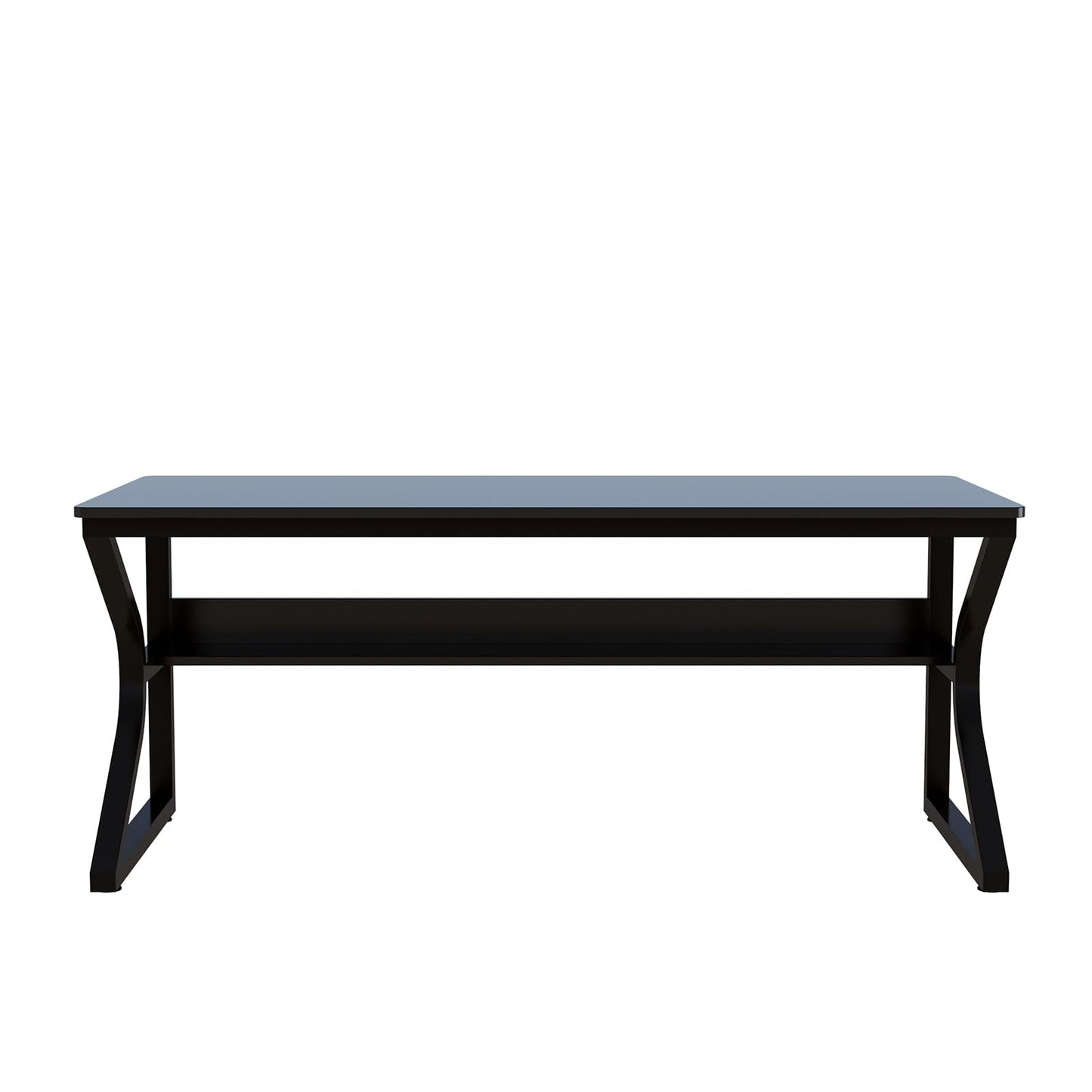 OSCHF Extra Long Desk with Bookshelf - 63" Double Long Writing Table for 2-Person Workstation, Modern Study Work Computer Desk for Home and Office, Black