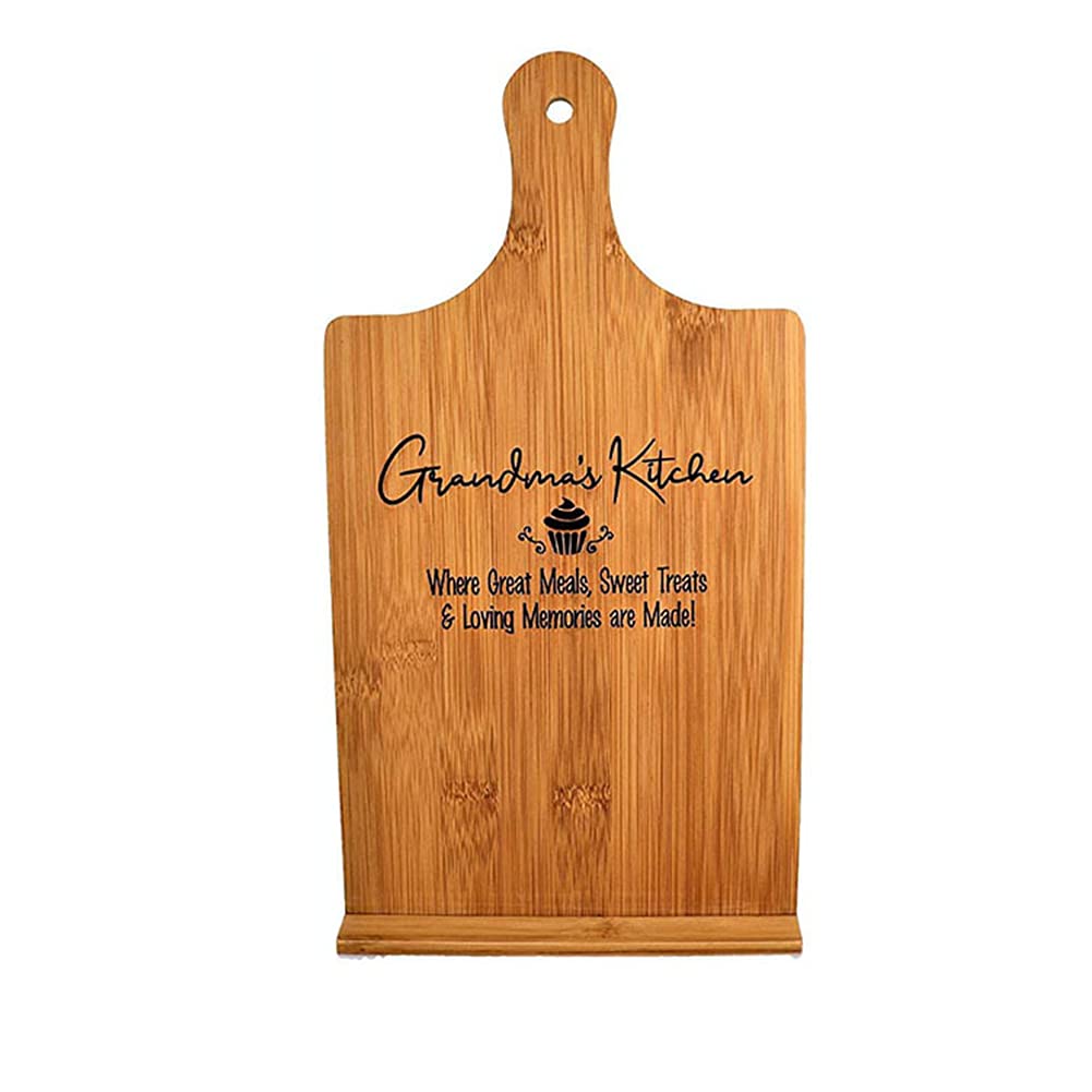 Cookbook Stand for Kitchen Counter, Rustic Cookbook Display Holder for Convenient Cooking, Adjustable Pad Tablet Recipe Book Holder, Wood Cutting Board Style Kitchen Gifts for Cooking Lovers