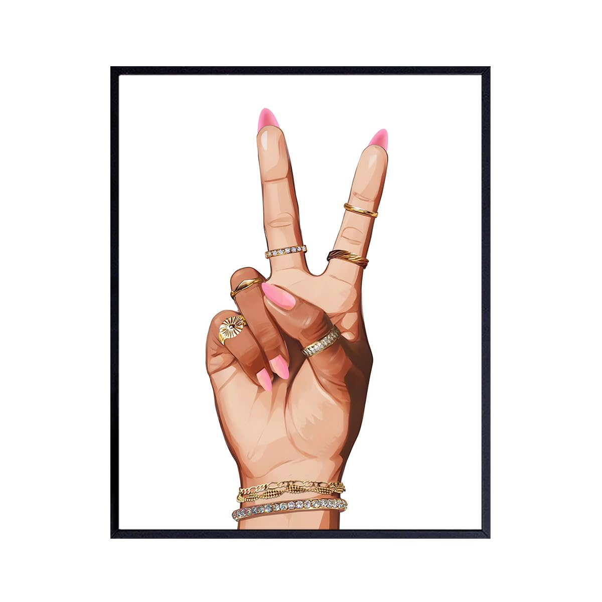 Black Woman Peace Sign Decor - Peace Love Black Picture - African American Art - Girl Wall Artwork - Wall Print - Cool Art & Decor for Americans, Culture 8x10 Unframed