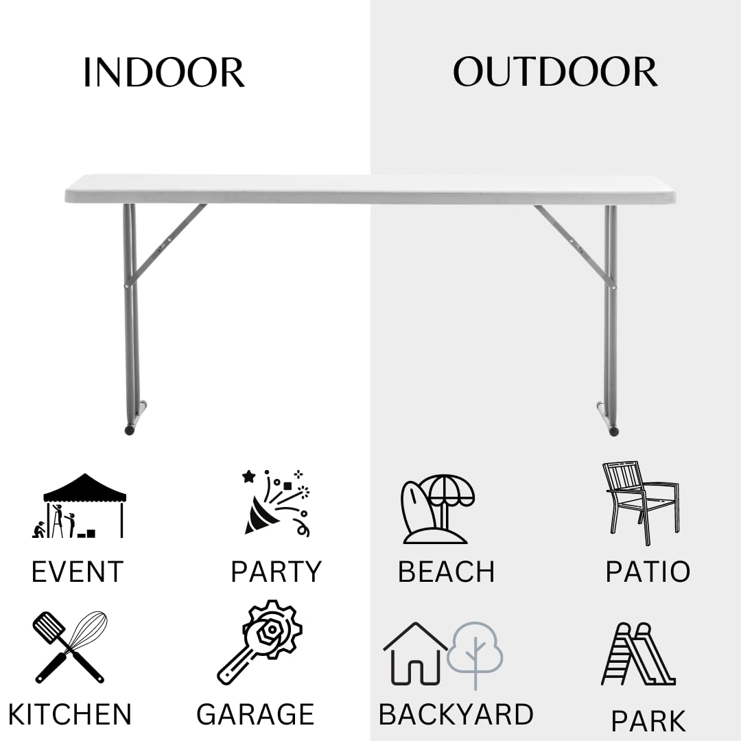 BTEXPERT 6-Foot - 72" Long White Granite Plastic Folding Seminar Training Table Portable 18" Wide Narrow, 29" High, Events Indoor Outdoor Lightweight Set of 5